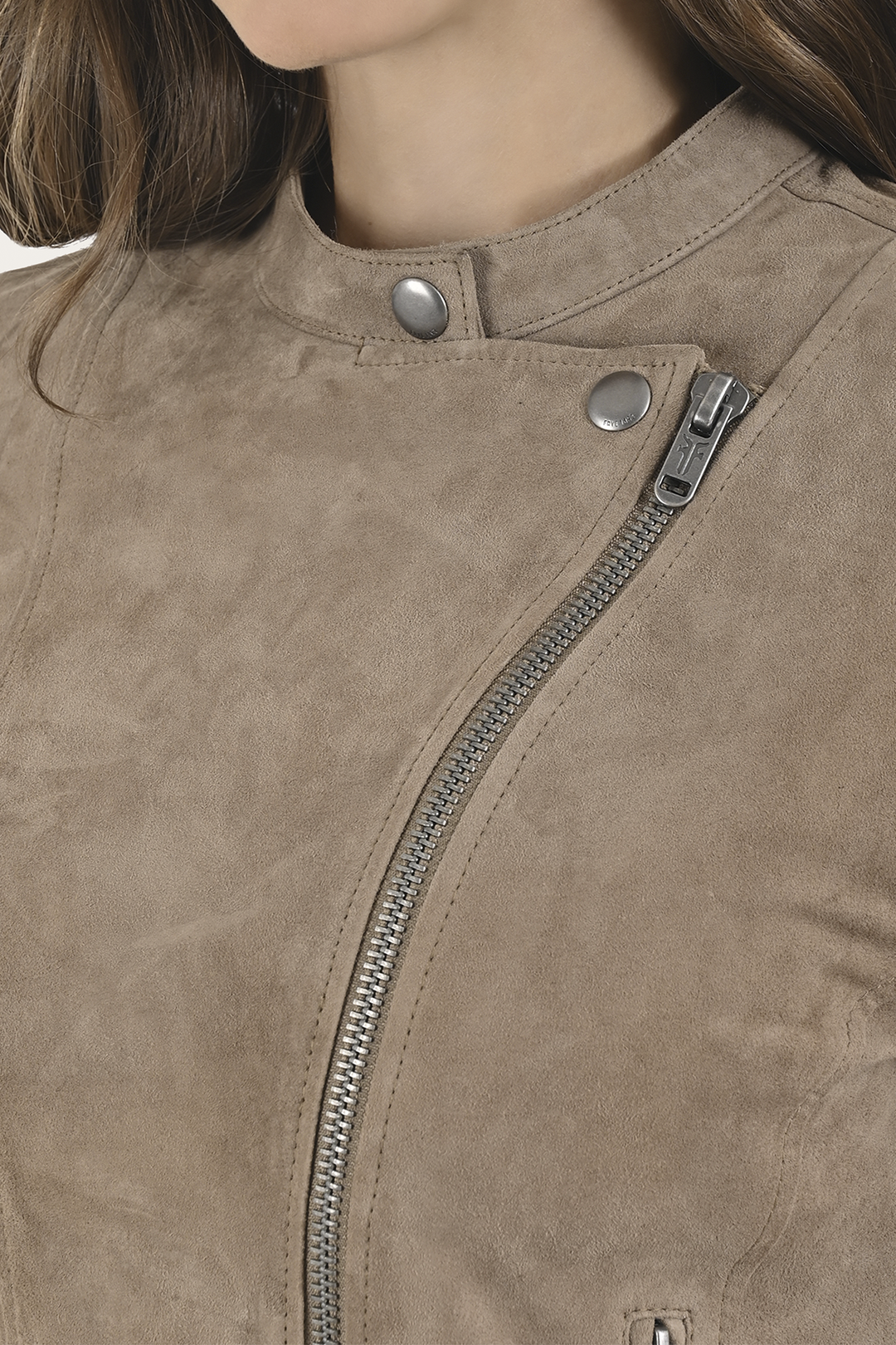 Taupe Leather Jackets Frye Women’s Taupe Jace Hybrid Biker Racer Suede Jacket