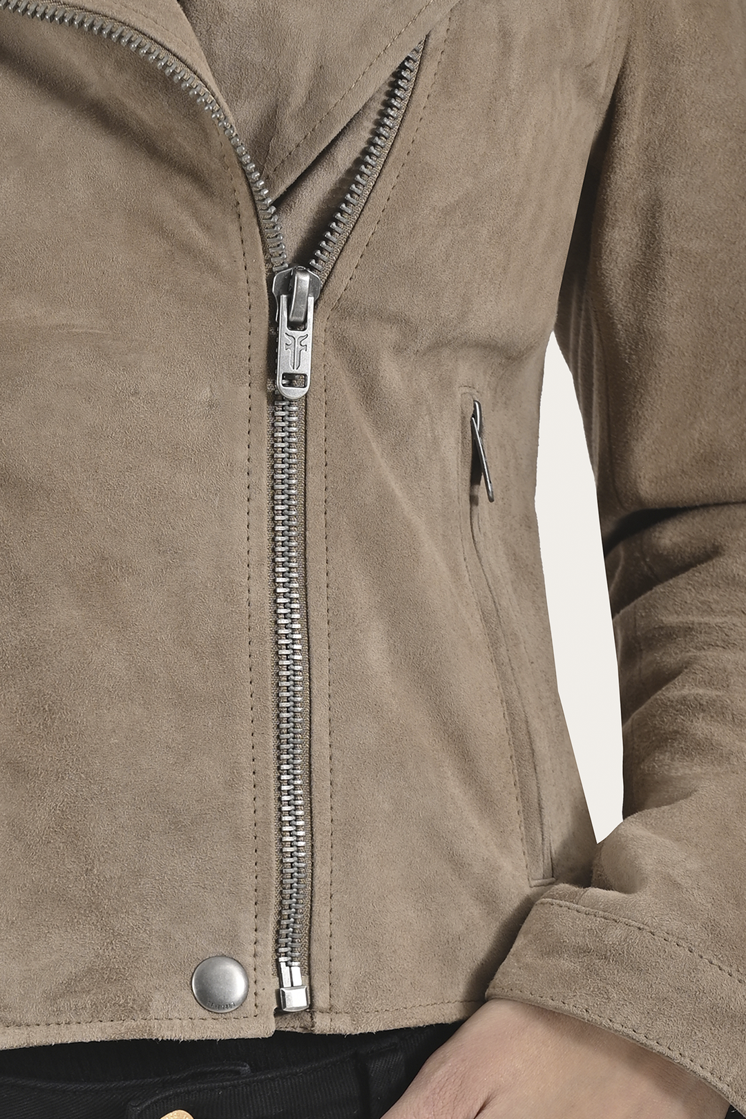 Taupe Leather Jackets Frye Women’s Taupe Jace Hybrid Biker Racer Suede Jacket