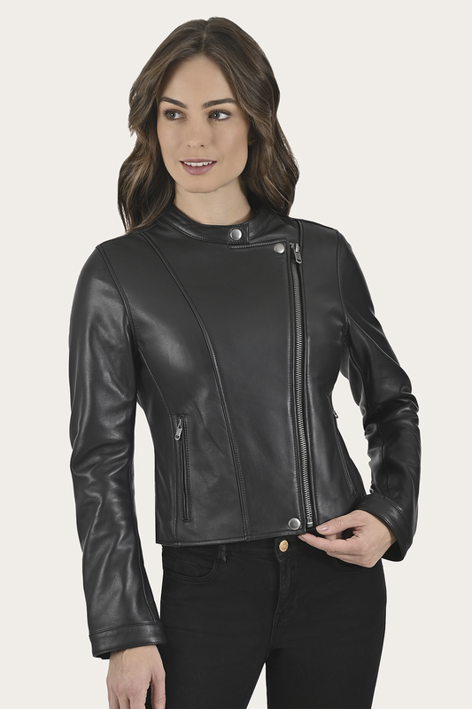 Black Leather Jackets Frye Women’s Black Heathe Leather Racer Jacket