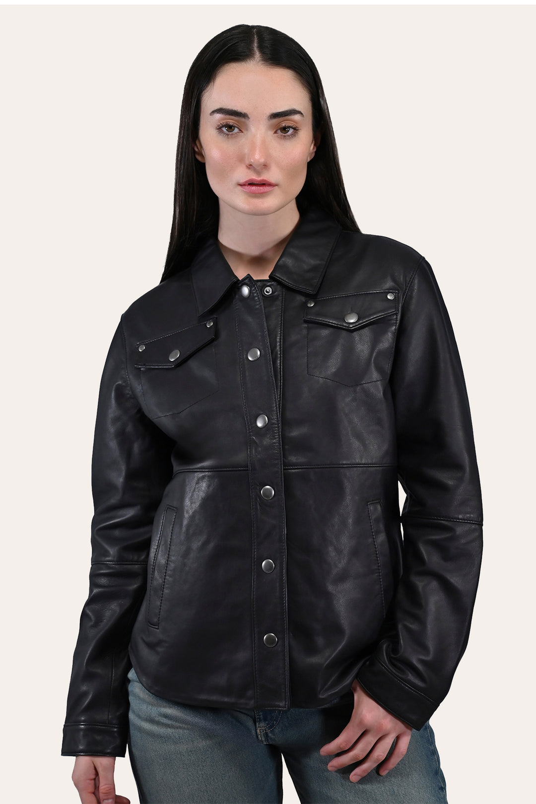 Black Leather Jackets Frye Women’s Black Obadiah Leather Shacket