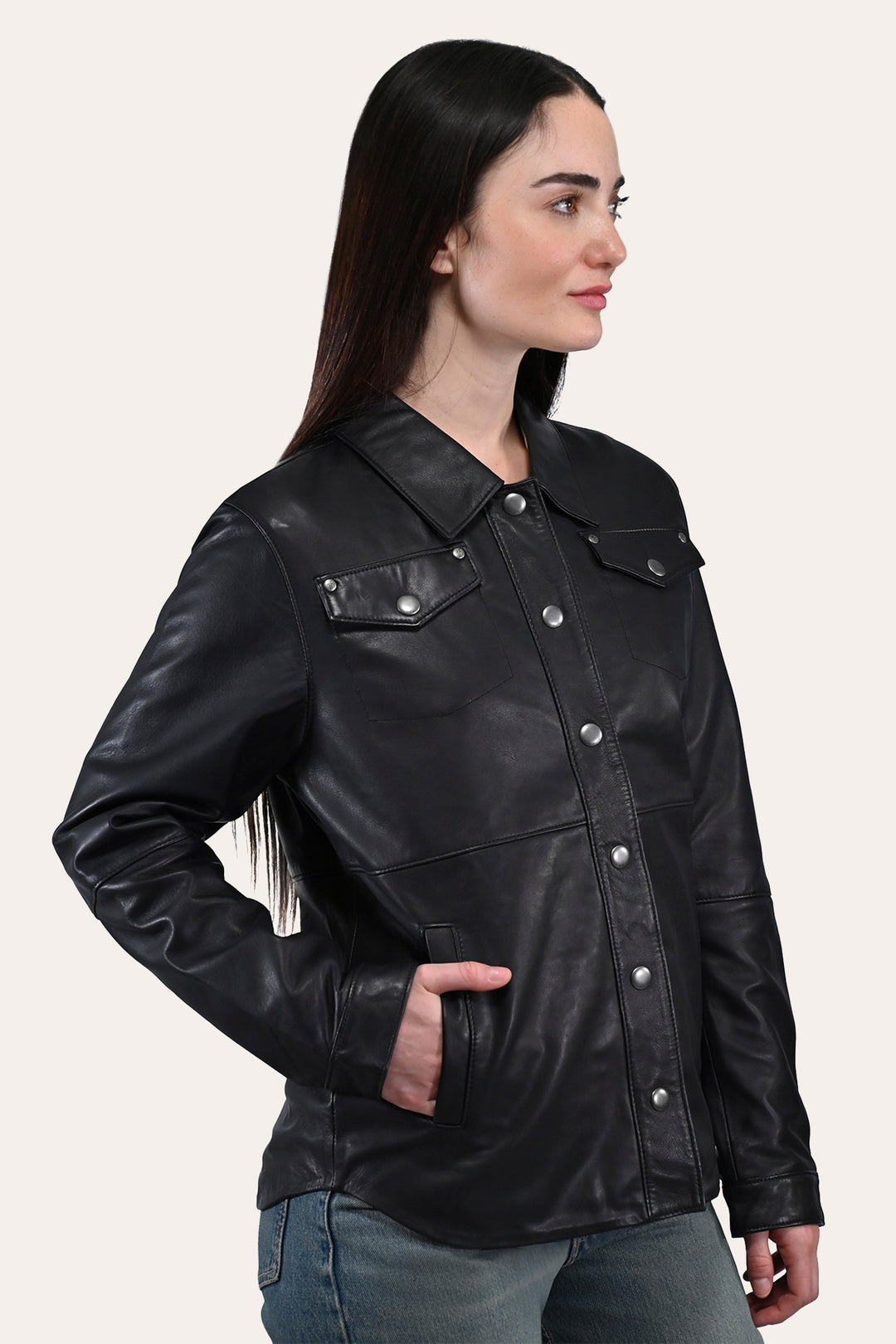 Black Leather Jackets Frye Women’s Black Obadiah Leather Shacket