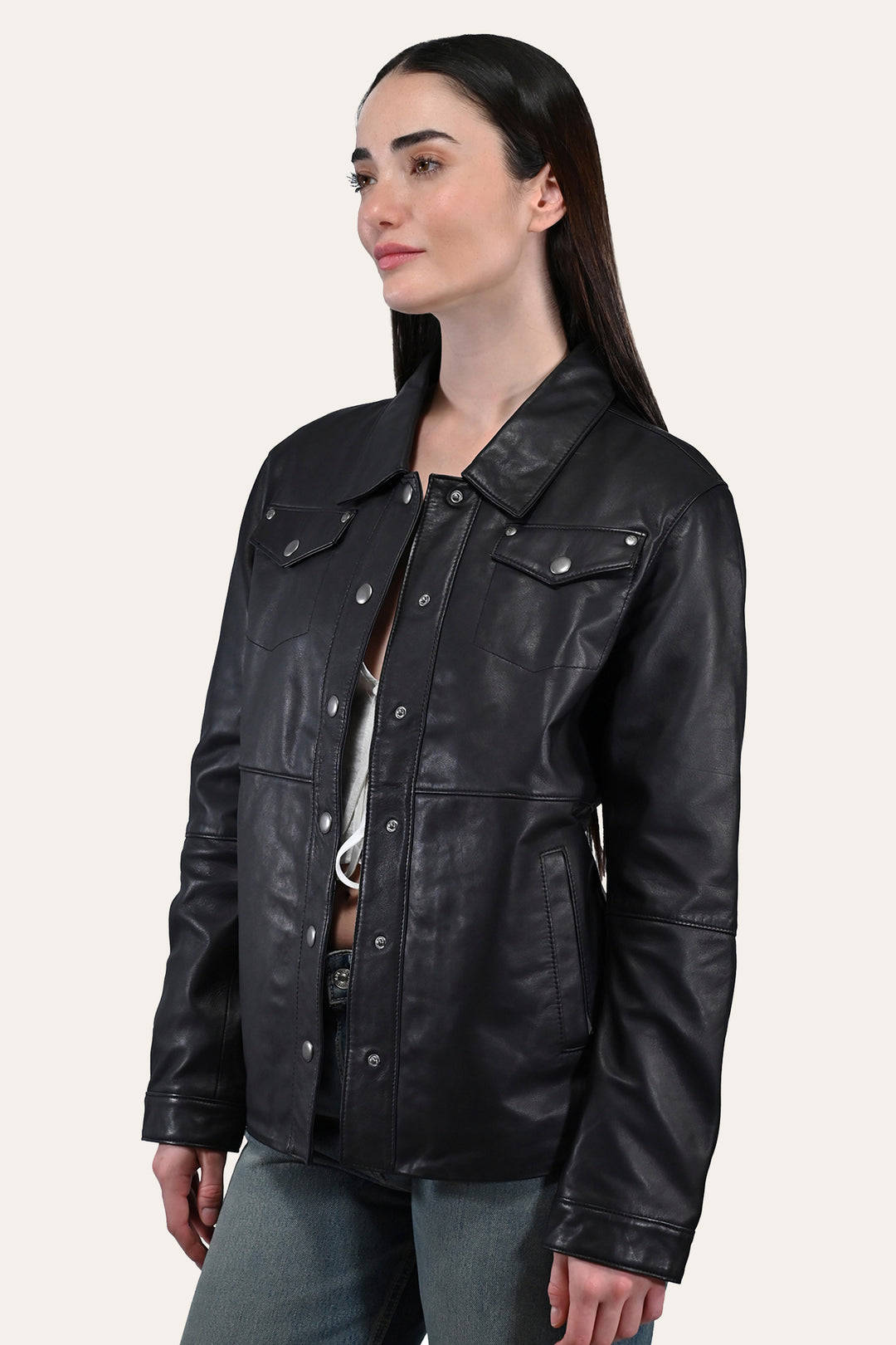 Black Leather Jackets Frye Women’s Black Obadiah Leather Shacket