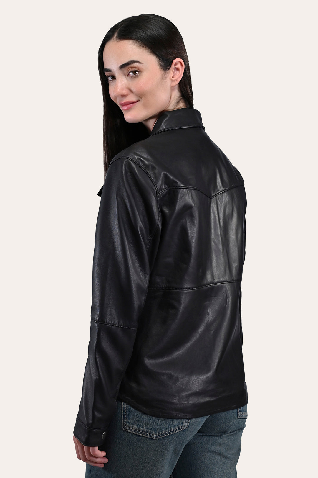 Black Leather Jackets Frye Women’s Black Obadiah Leather Shacket