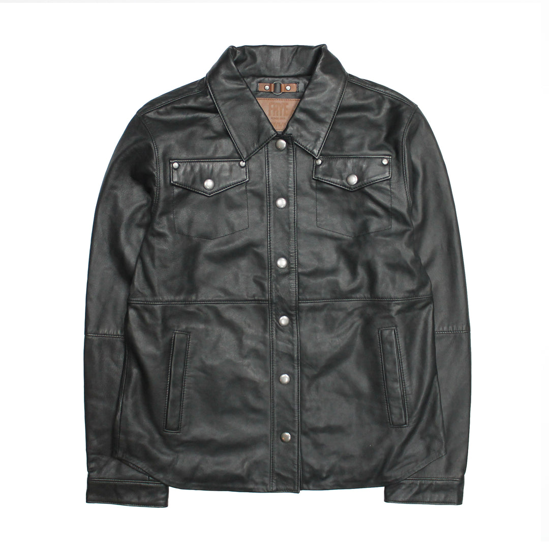 Black Leather Jackets Frye Women’s Black Obadiah Leather Shacket