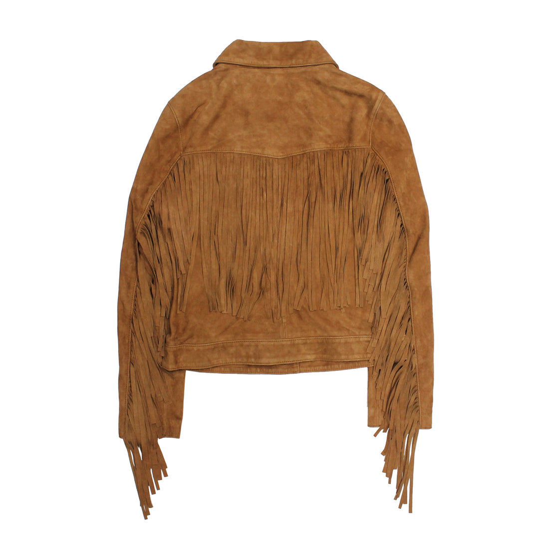 Medium Brown Leather Jackets Frye Women’s Medium Brown Nash Fringed Suede Trucker Jacket