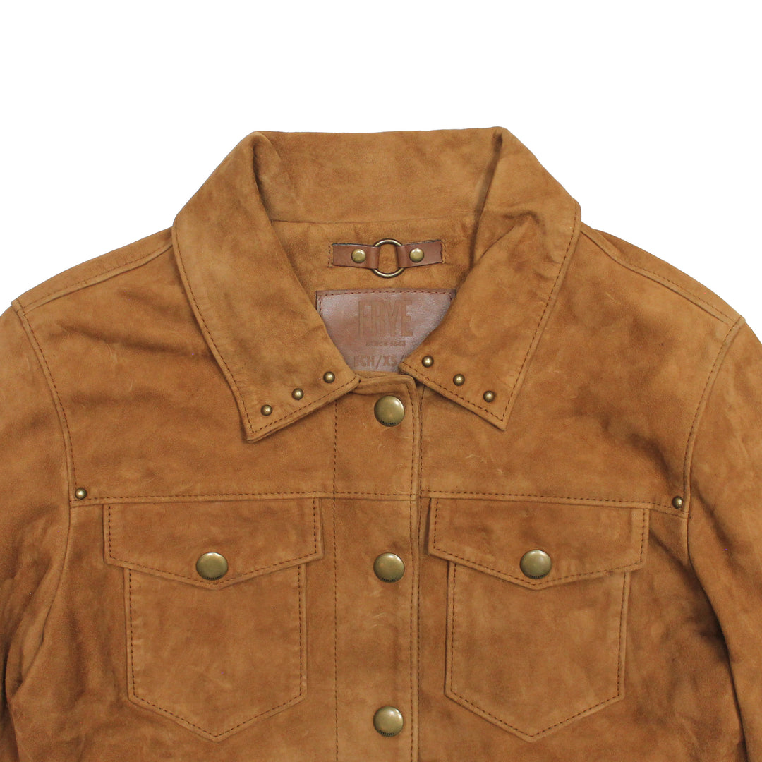 Medium Brown Leather Jackets Frye Women’s Medium Brown Nash Fringed Suede Trucker Jacket