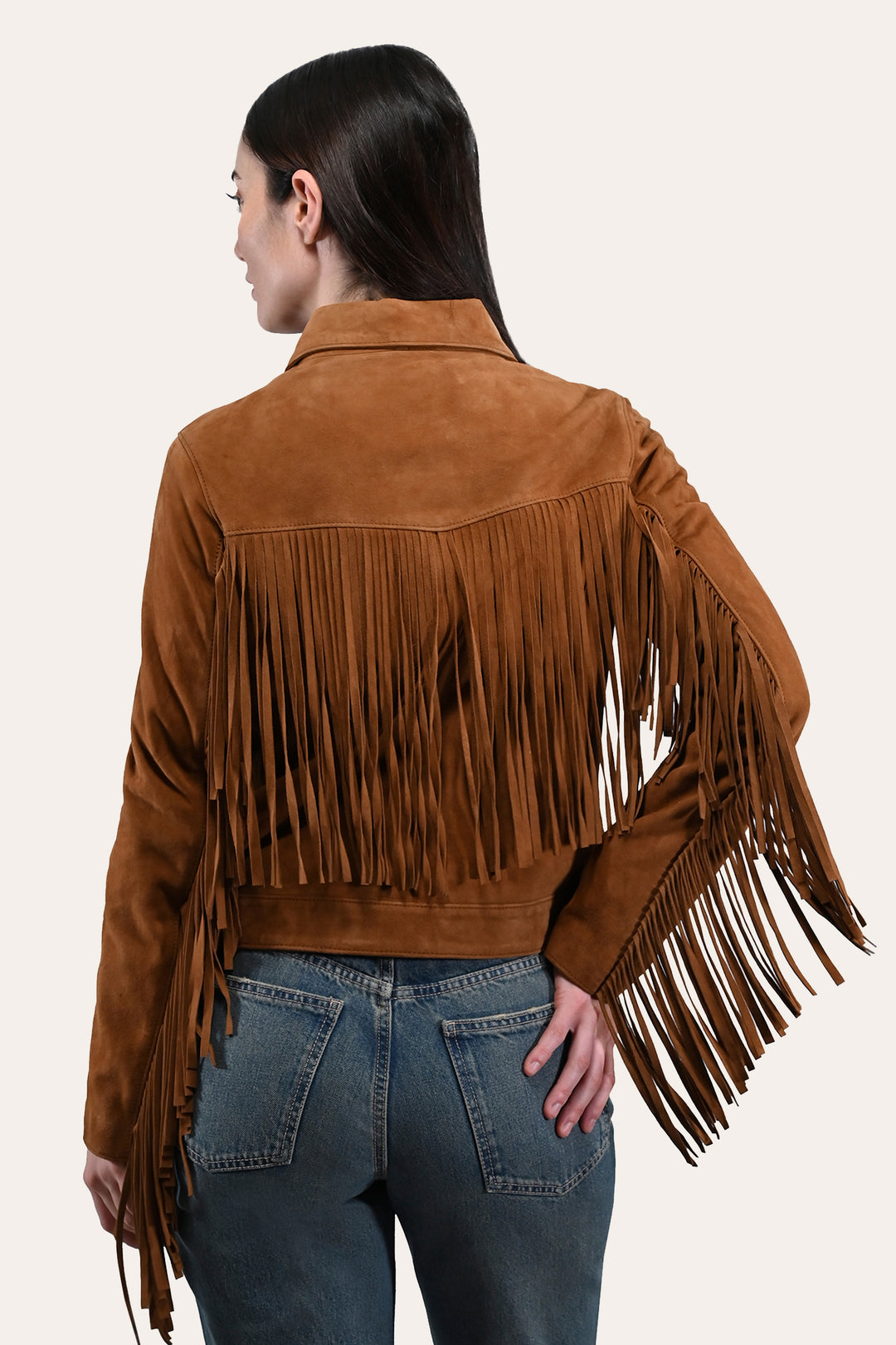 Medium Brown Leather Jackets Frye Women’s Medium Brown Nash Fringed Suede Trucker Jacket