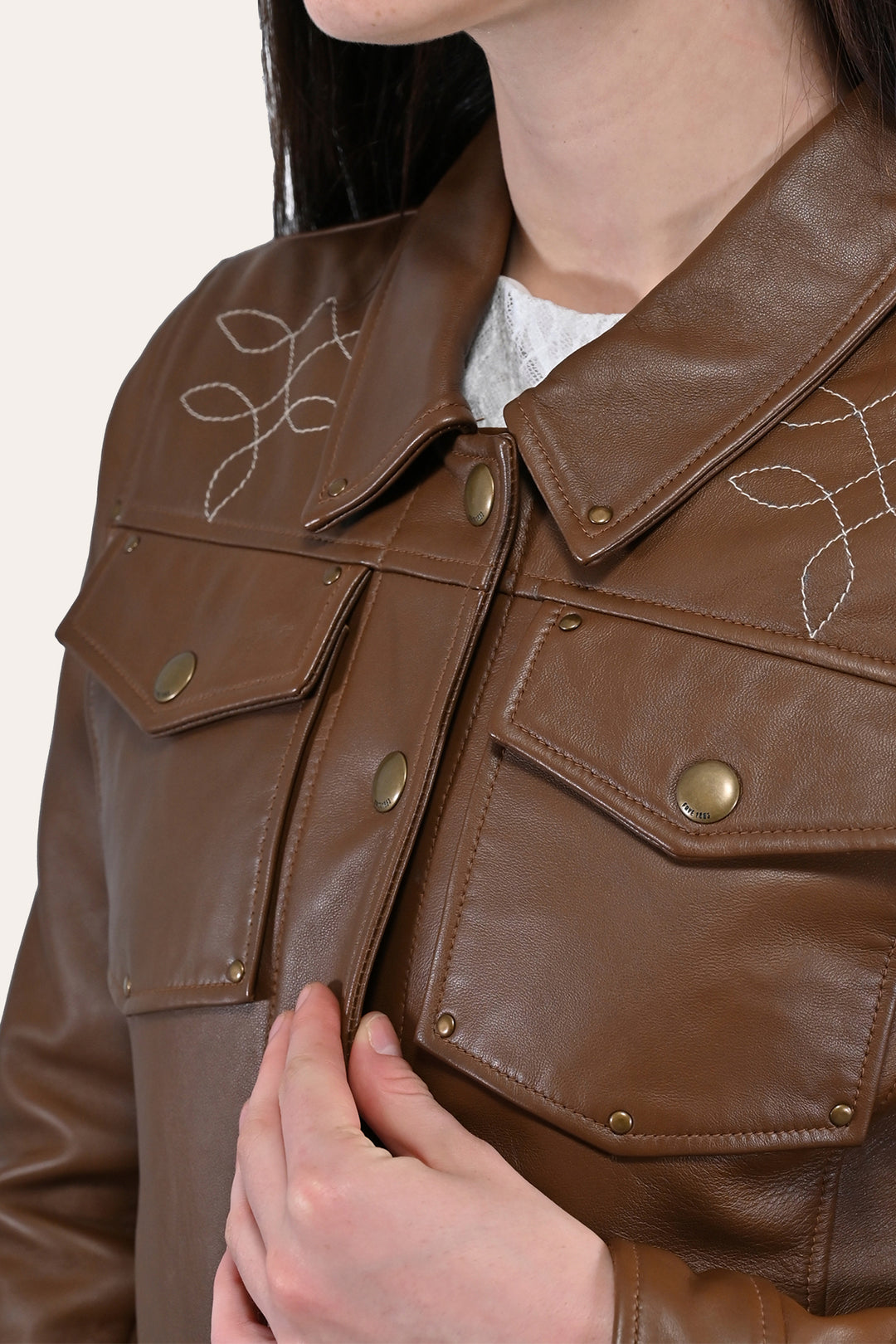 Medium Brown Leather Jackets Frye Women’s Medium Brown Callum Trucker Leather Jacket