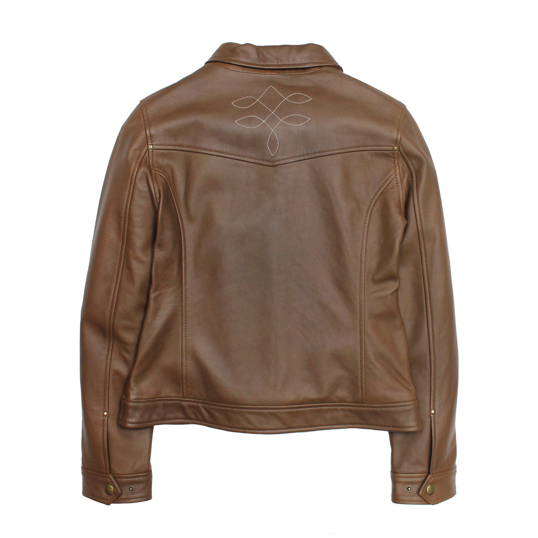 Medium Brown Leather Jackets Frye Women’s Medium Brown Callum Trucker Leather Jacket
