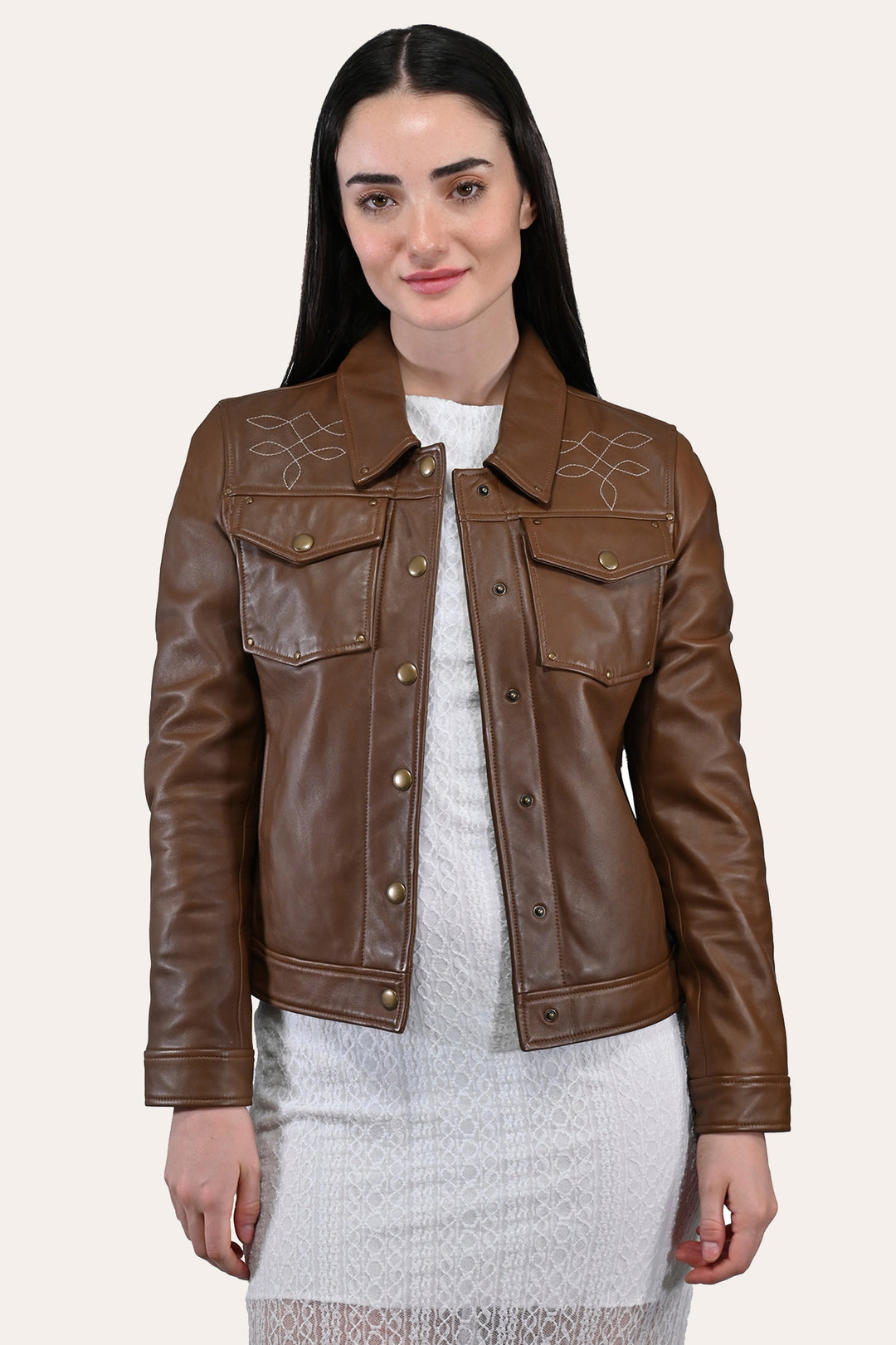 Medium Brown Leather Jackets Frye Women’s Medium Brown Callum Trucker Leather Jacket