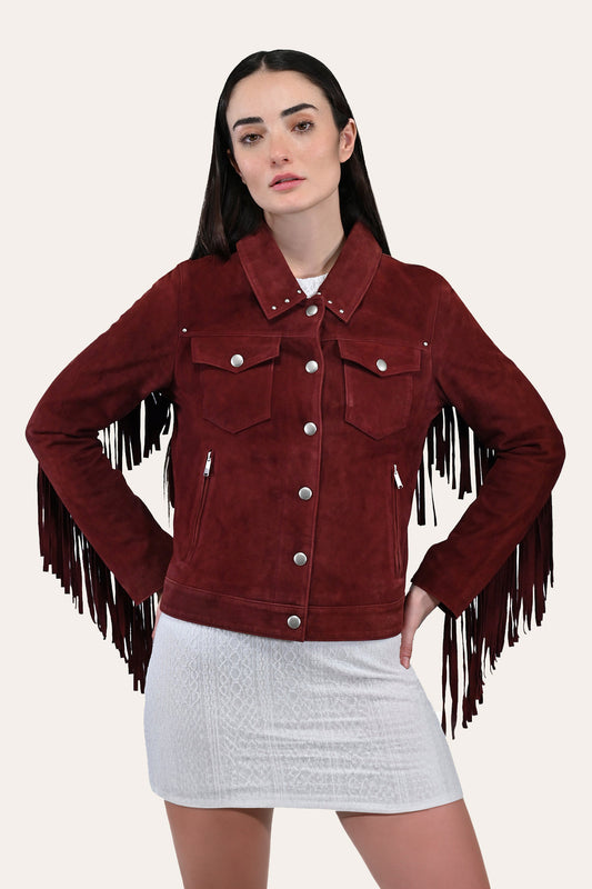 Oxblood Leather Jackets Frye Women’s Oxblood Nash Trucker Suede Jacket