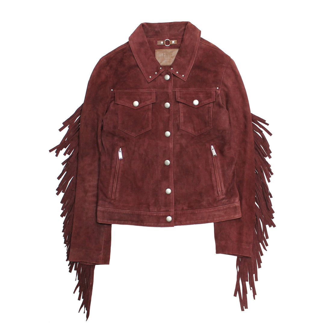 Oxblood Leather Jackets Frye Women’s Oxblood Nash Trucker Suede Jacket