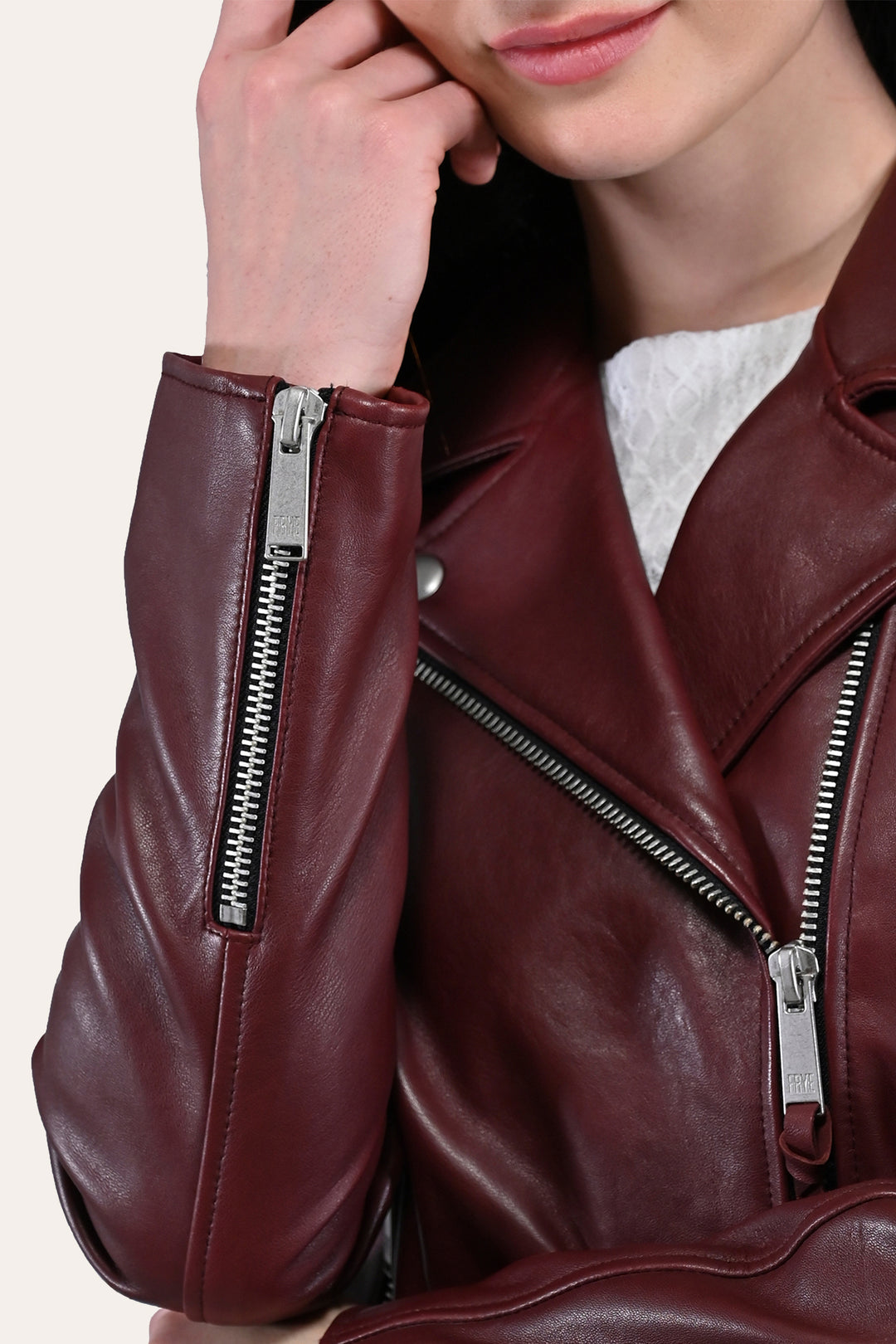 Oxblood Leather Jackets Frye Women’s Oxblood Oklahoma Nappa Leather Biker Jacket