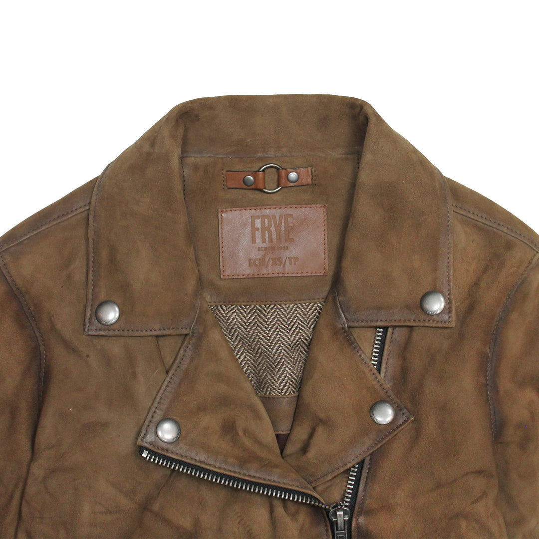 Dark taupe Leather Jackets Frye Women’s Dark Taupe Oakley Vintage Suede Biker Jacket