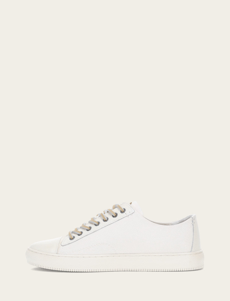 White Casual Frye Men's White Astor Cap Toe Low Lace Sneakers
