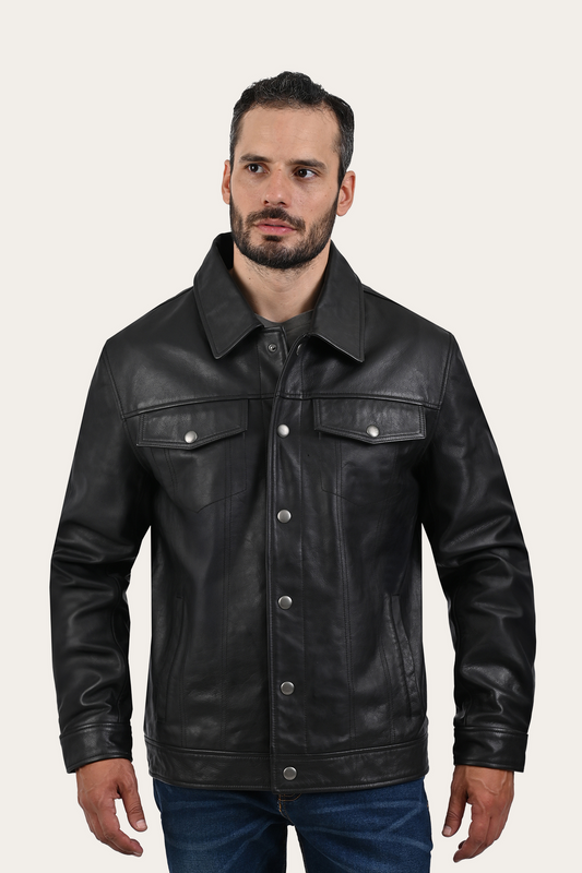 Black Leather Jackets Frye Black Baxter Trucker Jacket