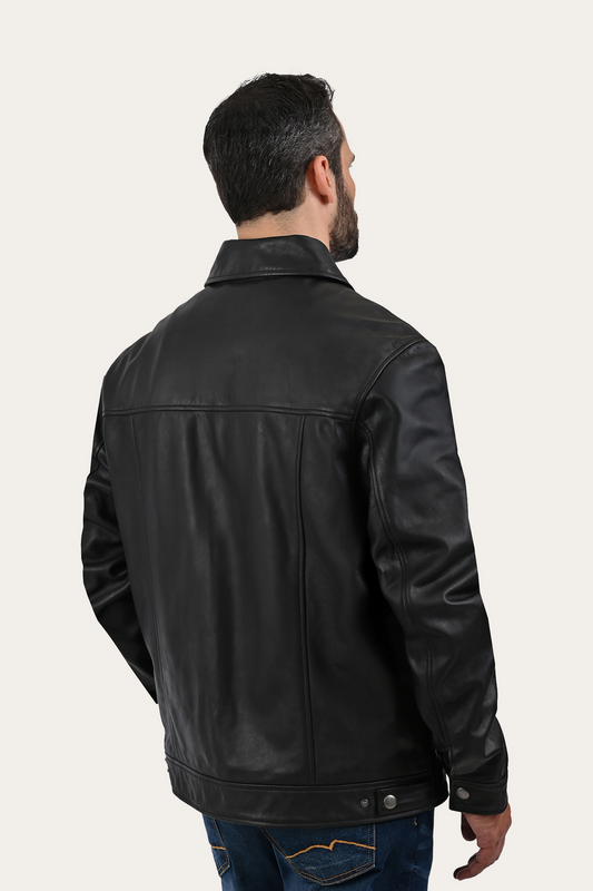 Black Leather Jackets Frye Black Baxter Trucker Jacket