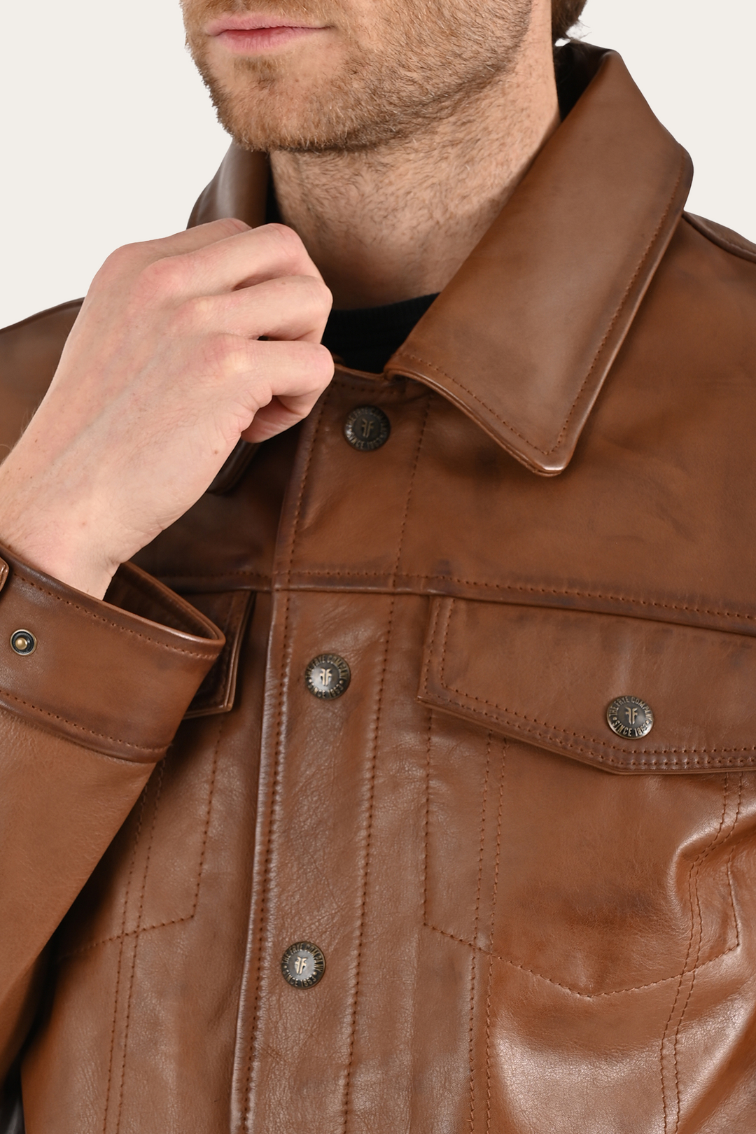 Brown Leather Jackets Frye Brown Baxter Trucker Jacket