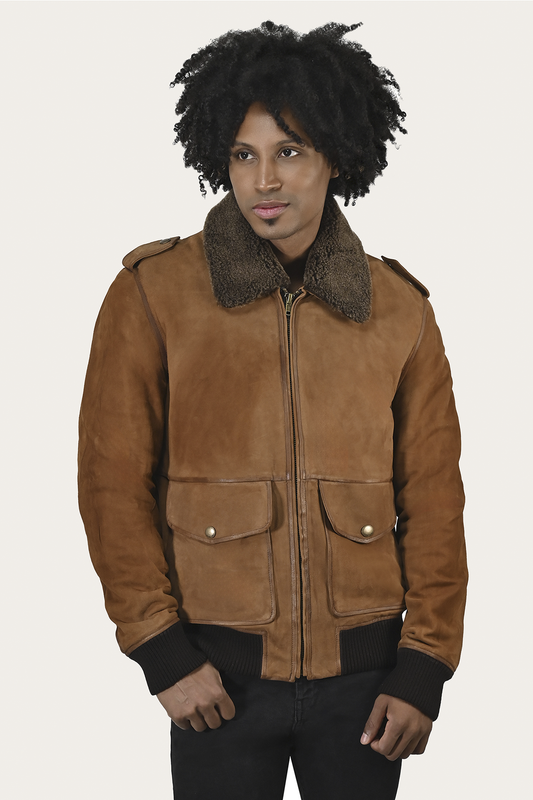 Middle Brown Leather Jackets Frye Men’s Middle Brown Jethro Shearling Flight Suede Jacket