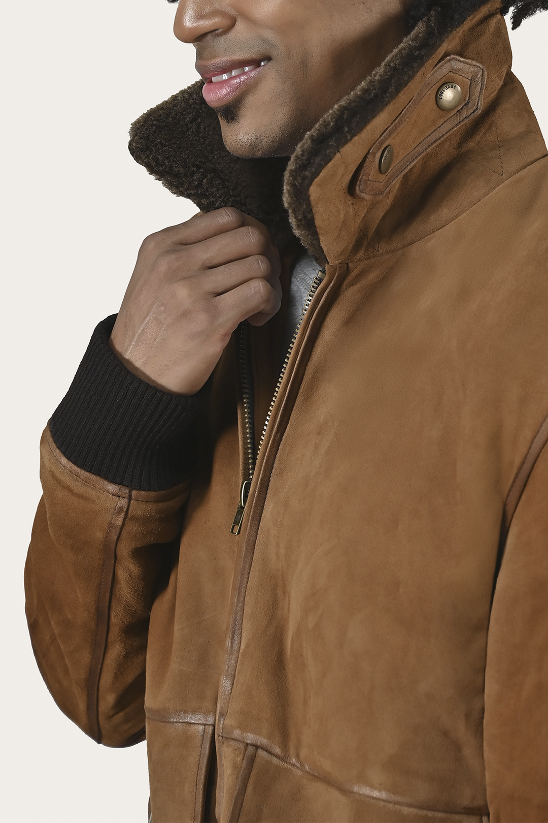 Middle Brown Leather Jackets Frye Men’s Middle Brown Jethro Shearling Flight Suede Jacket
