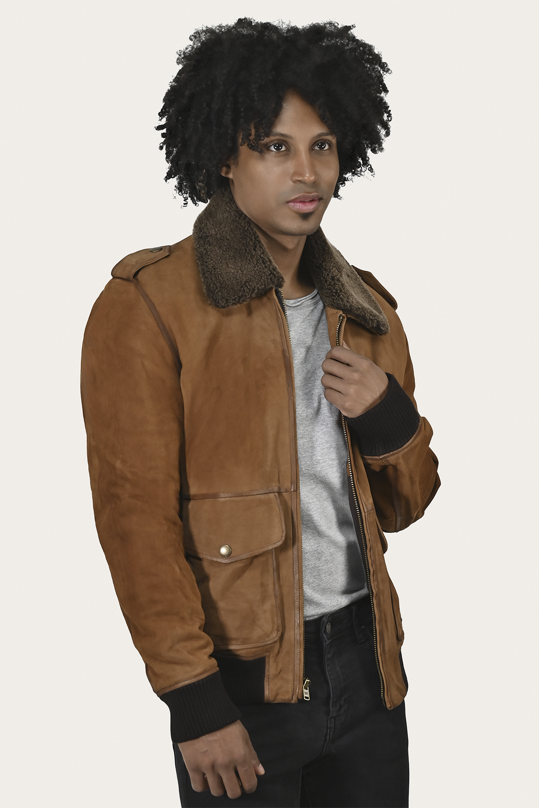 Middle Brown Leather Jackets Frye Men’s Middle Brown Jethro Shearling Flight Suede Jacket