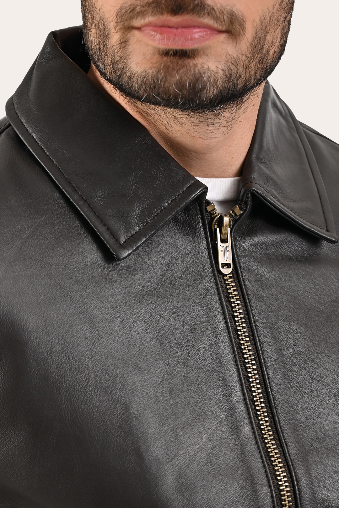 Dark Brown Leather Jackets Frye Men’s Dark Brown Dusty Trucker Leather Jacket