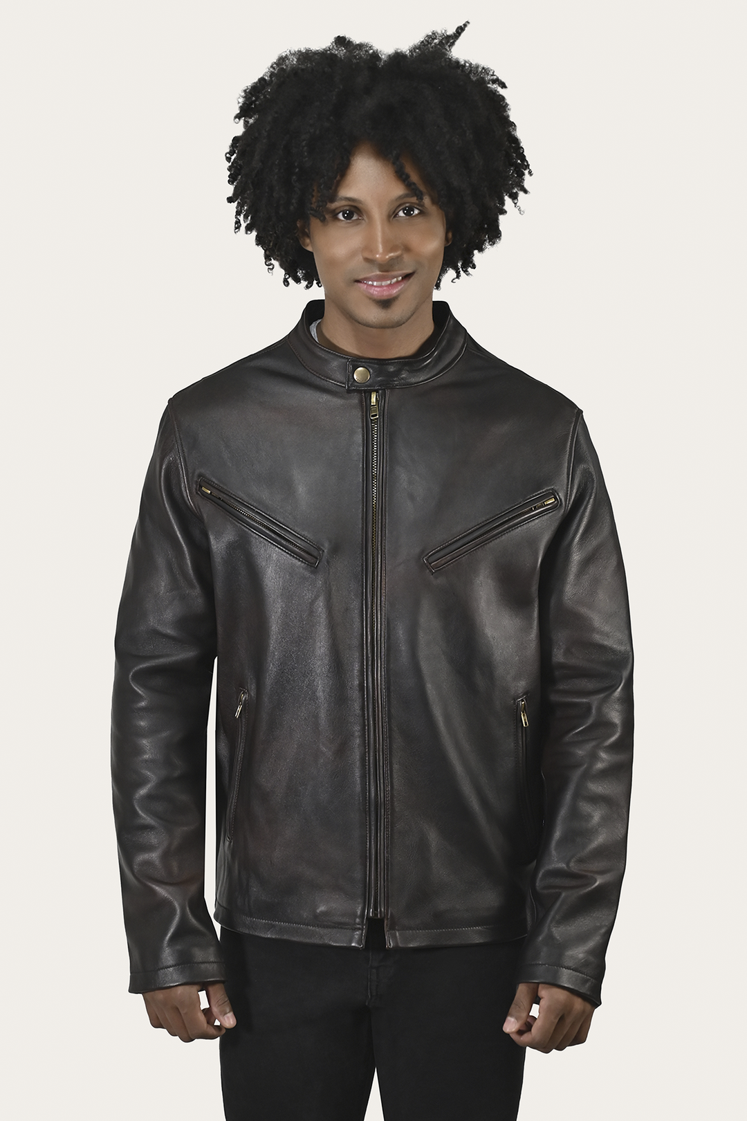 Cognac Black Leather Jackets Frye Men’s Cognac Black Huck Cowhide Racer Leather Jacket