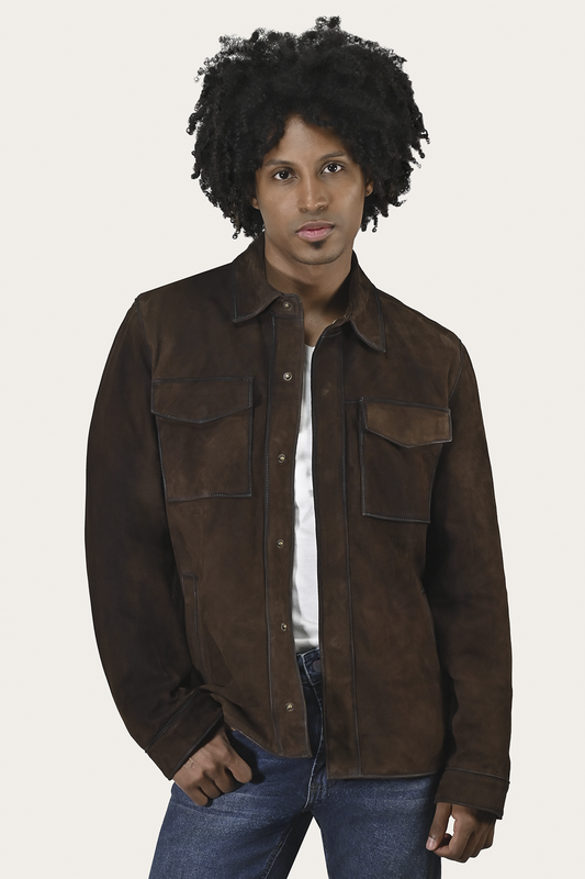Dark Brown Leather Jackets Frye Men’s Dark Brown Brock Classic Suede Shacket
