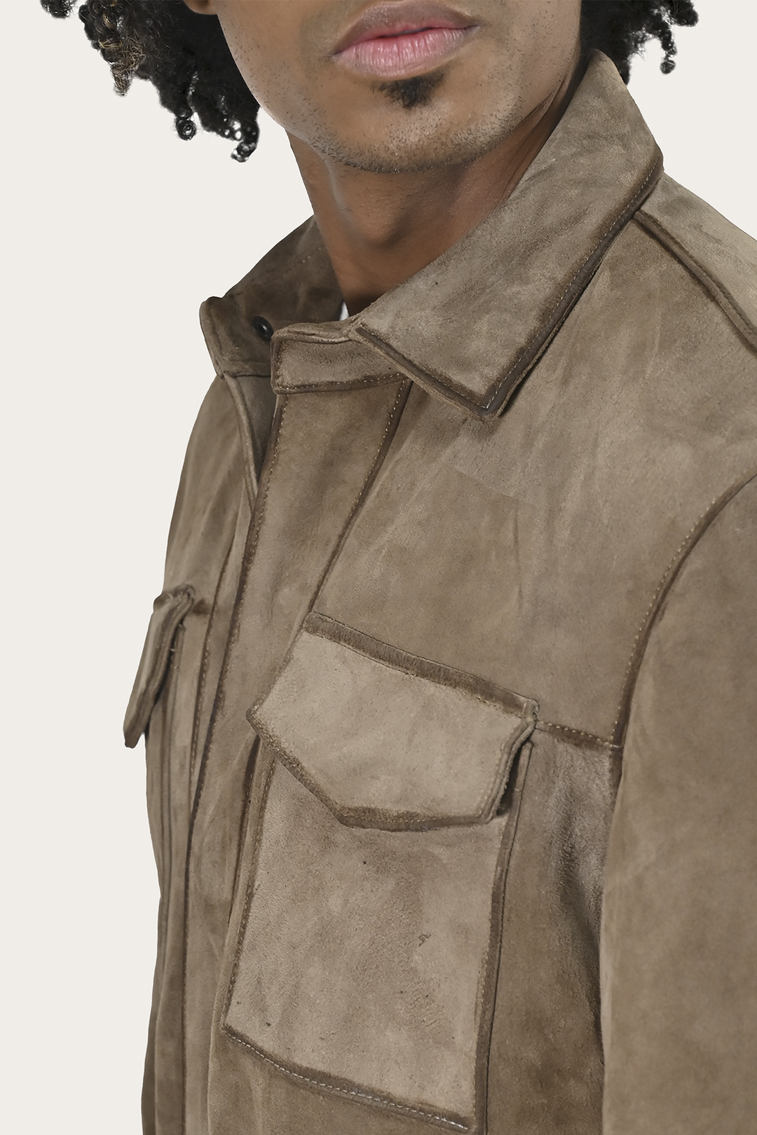 Taupe Leather Jackets Frye Men’s Taupe Brock Suede Utility Shacket