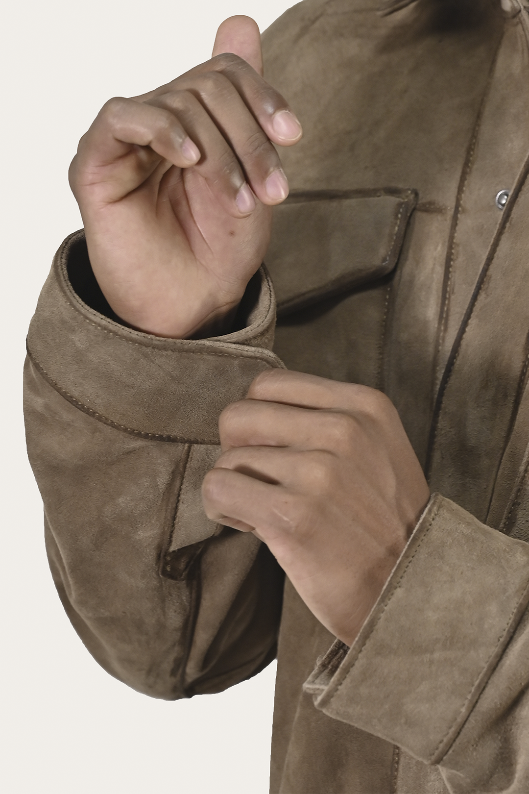 Taupe Leather Jackets Frye Men’s Taupe Brock Suede Utility Shacket