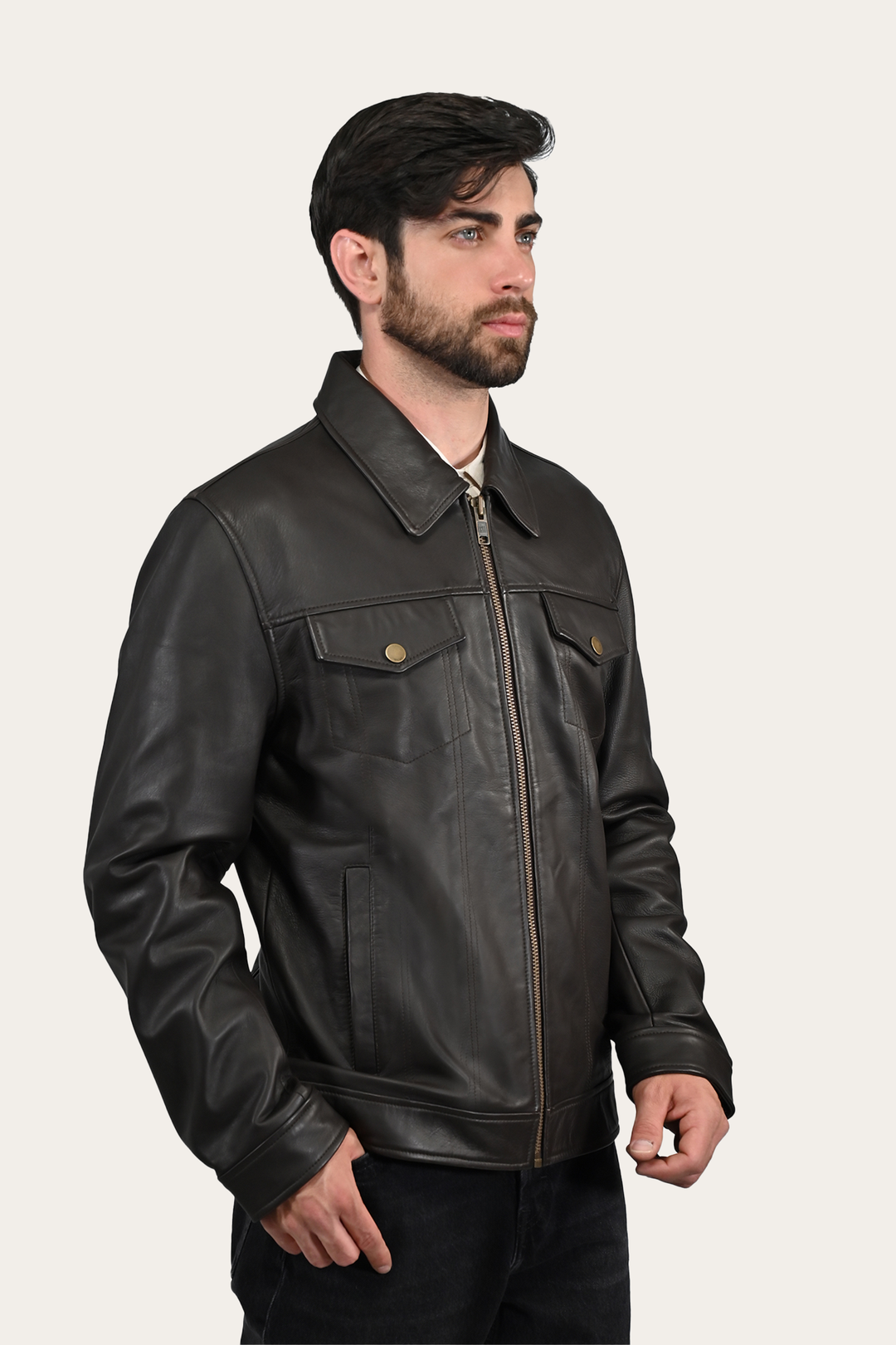 Dark Brown Leather Jackets Frye Men’s Dark Brown Durango Trucker Leather Jacket