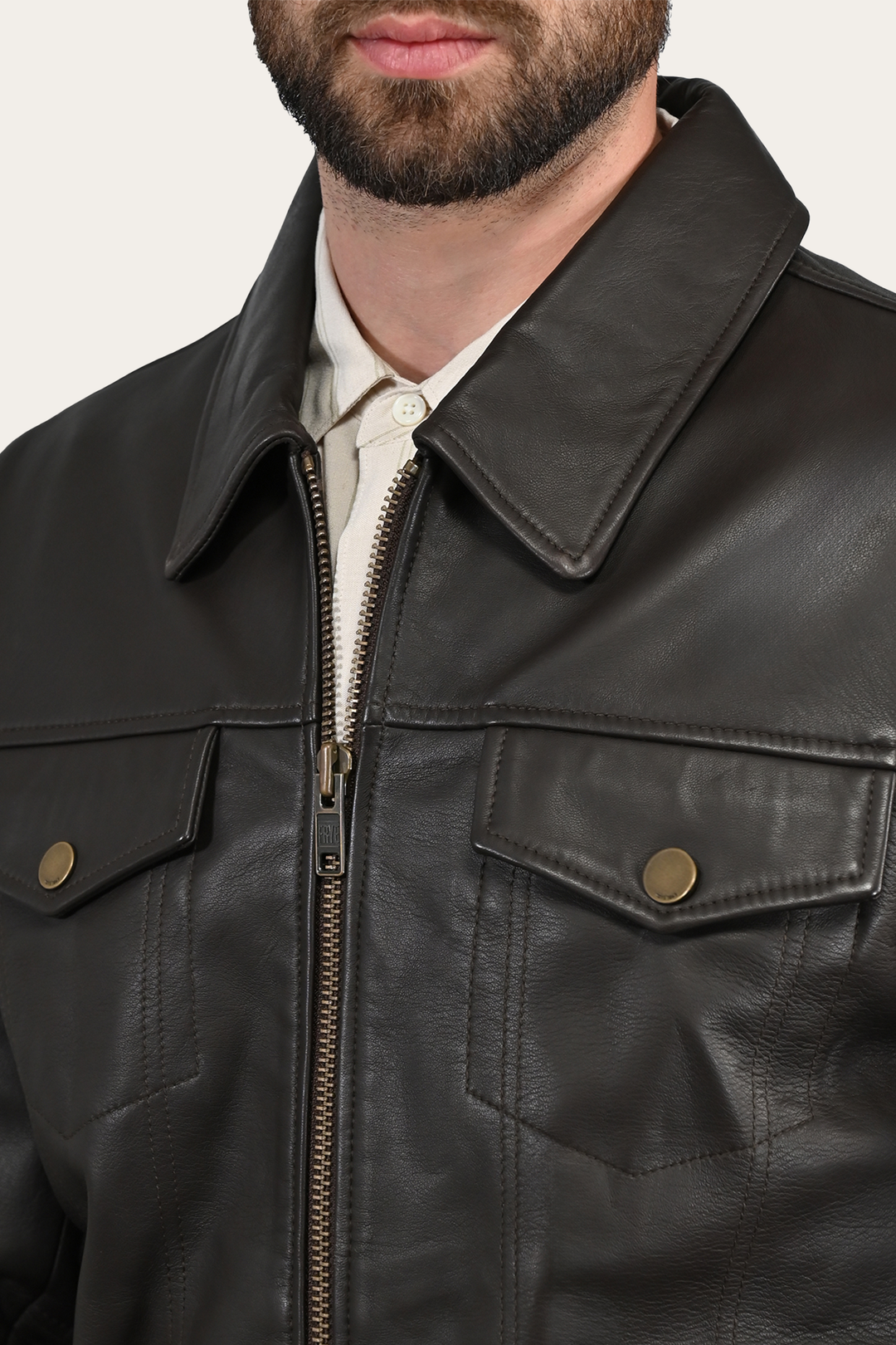 Dark Brown Leather Jackets Frye Men’s Dark Brown Durango Trucker Leather Jacket