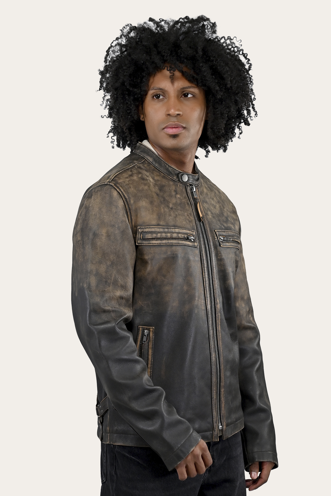 Brown Beige Leather Jackets Frye Men’s Brown Beige Leland Ombre Leather Jacket