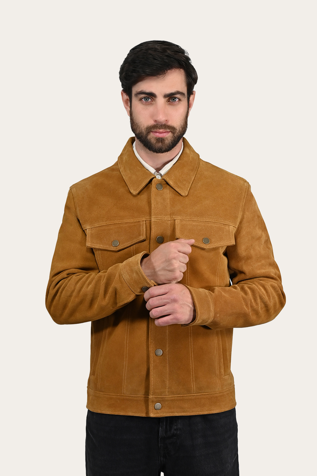 Tan Leather Jackets Frye Men’s Tan Trailblazer Trucker Suede Jacket