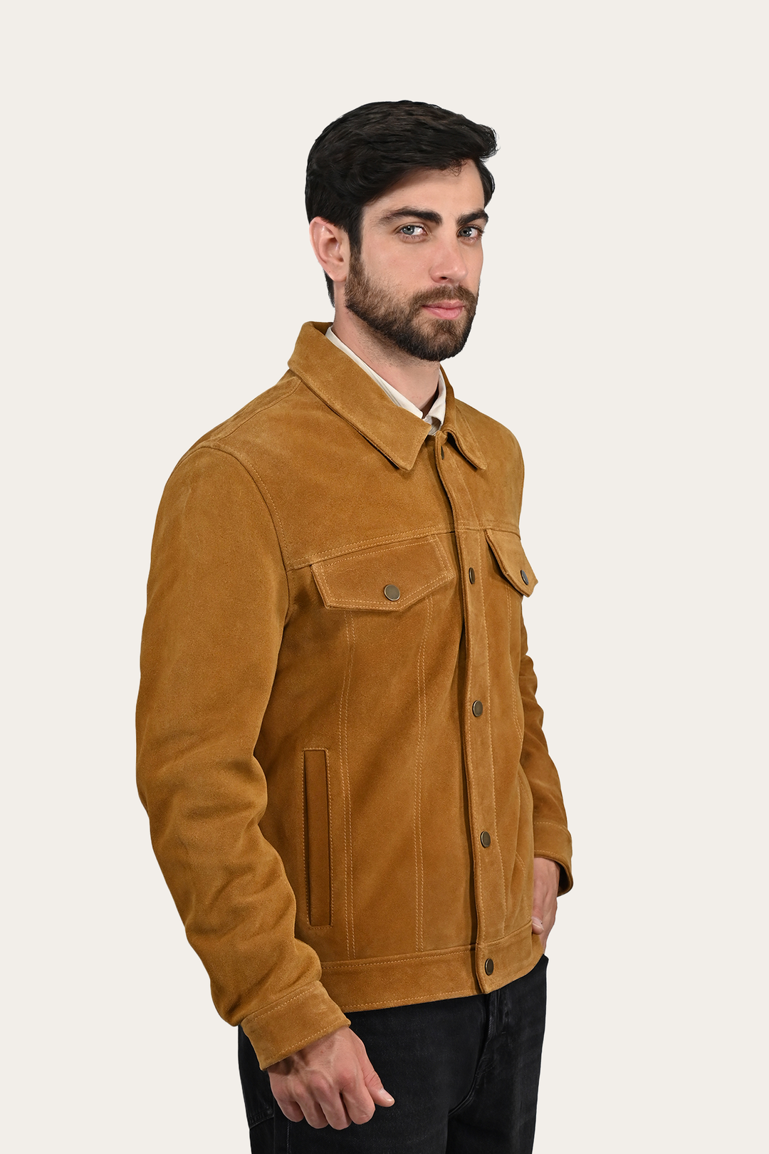 Tan Leather Jackets Frye Men’s Tan Trailblazer Trucker Suede Jacket