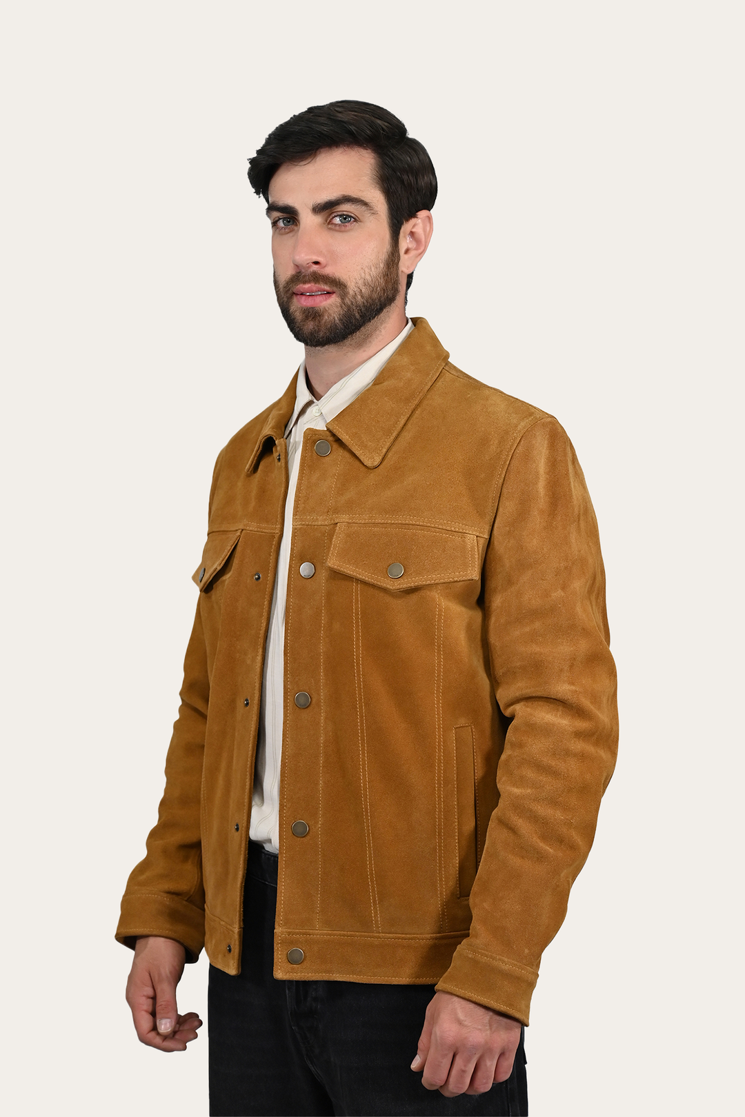 Tan Leather Jackets Frye Men’s Tan Trailblazer Trucker Suede Jacket