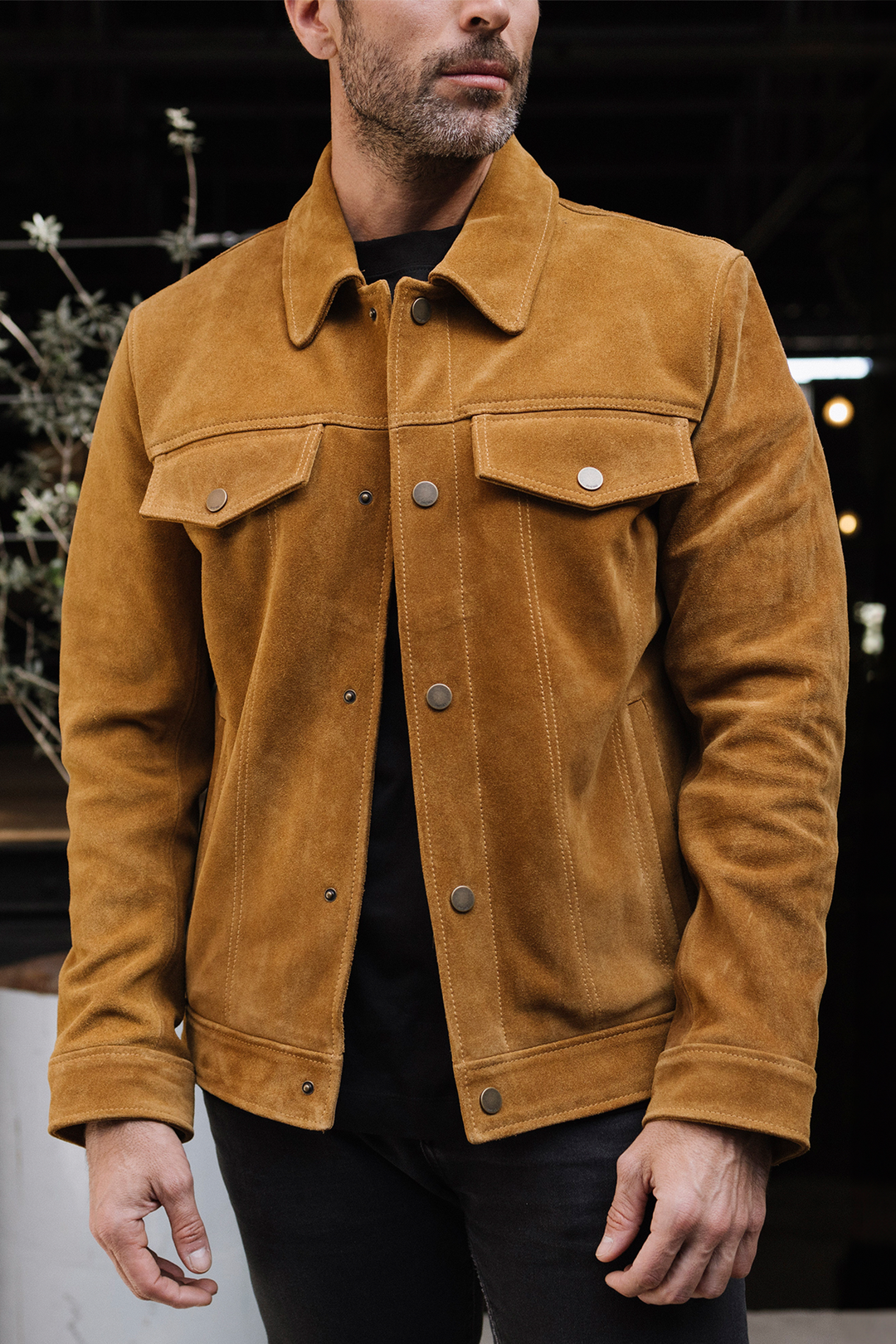 Tan Leather Jackets Frye Men’s Tan Trailblazer Trucker Suede Jacket
