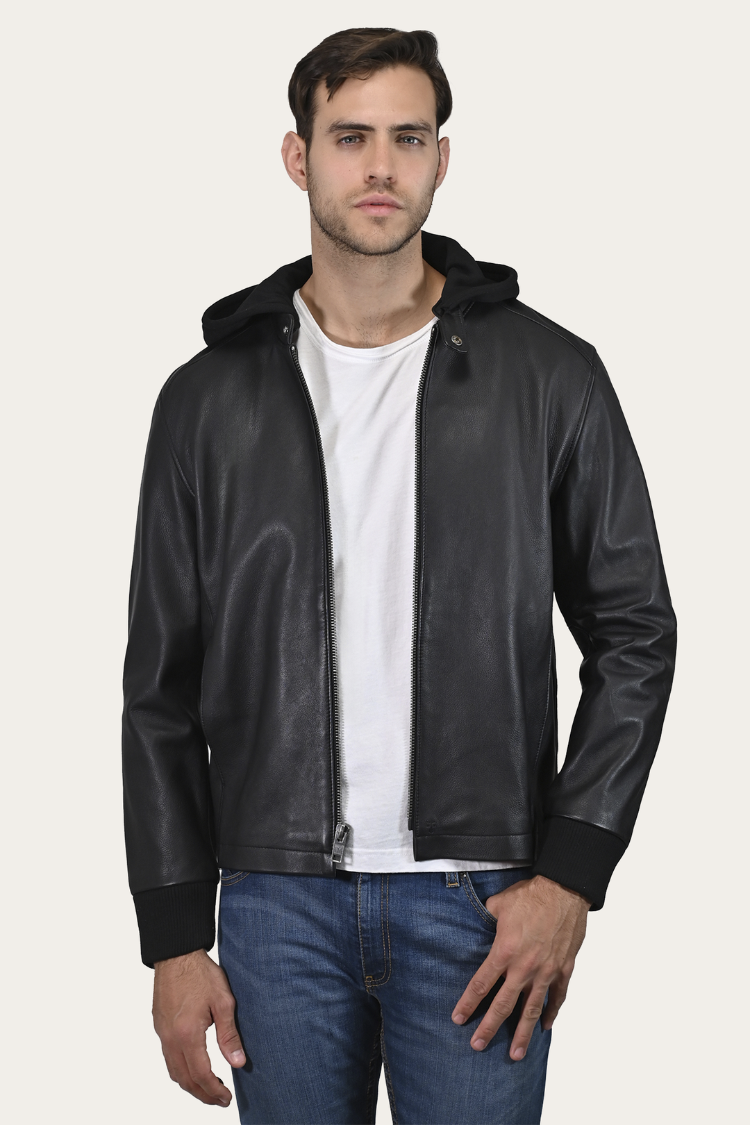 Black Leather Jackets Frye Men’s Black Saddle Racer Leather Hooded Jacket