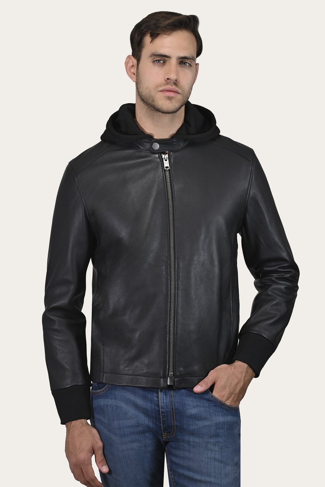 Black Leather Jackets Frye Men’s Black Saddle Racer Leather Hooded Jacket