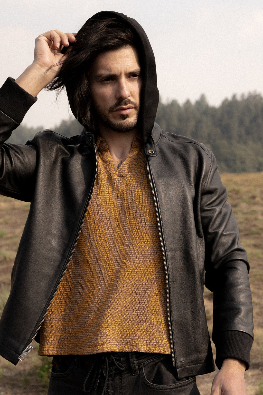 Black Leather Jackets Frye Men’s Black Saddle Racer Leather Hooded Jacket