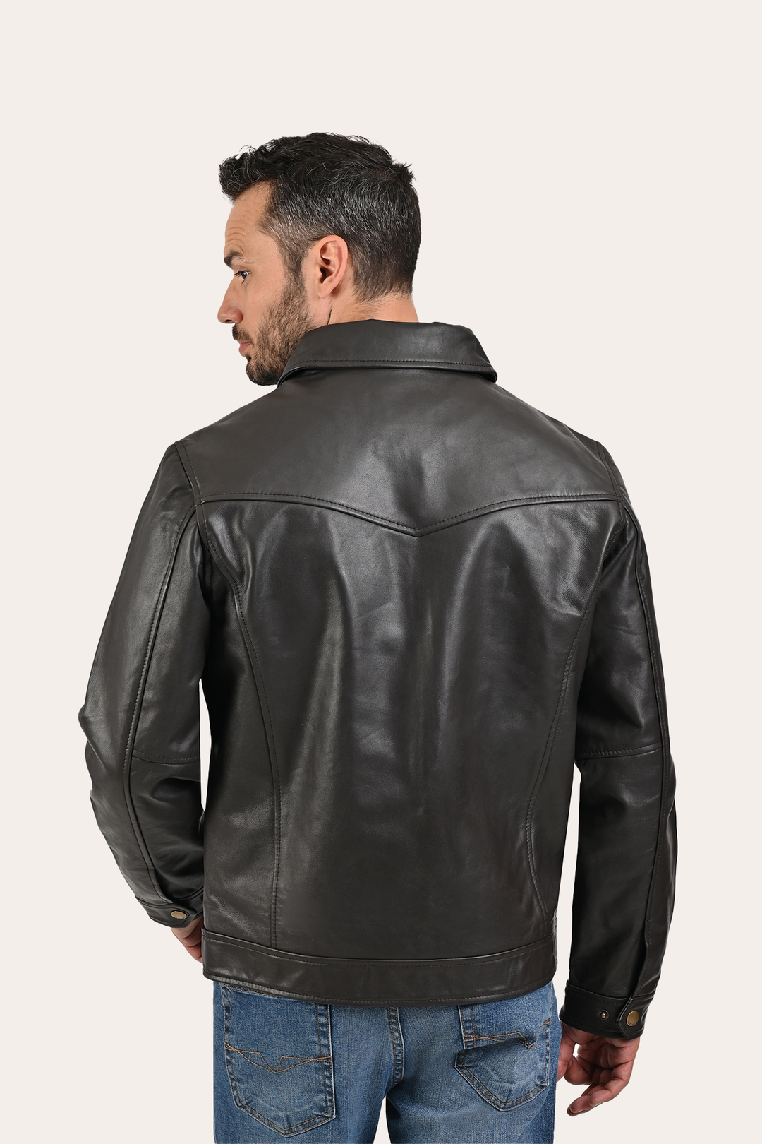 Dark Brown Leather Jackets Frye Men’s Dark Brown Kentucky Trucker Leather Jacket