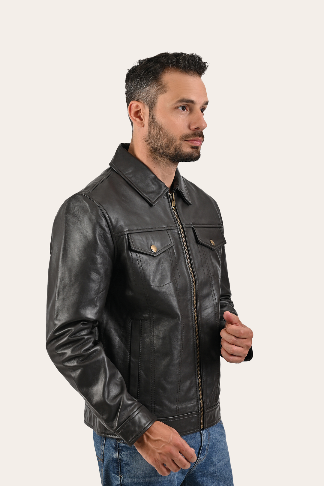 Dark Brown Leather Jackets Frye Men’s Dark Brown Kentucky Trucker Leather Jacket
