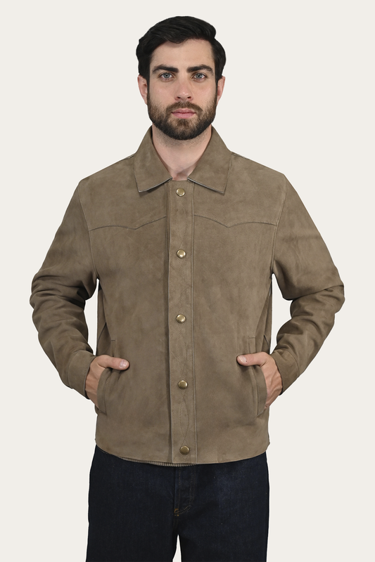Taupe Leather Jackets Frye Men’s Taupe Judd Suede Shacket
