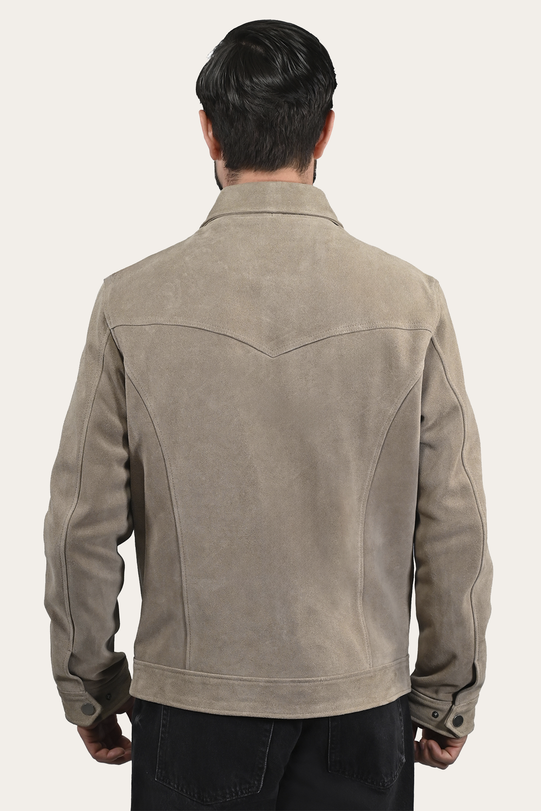 Taupe Leather Jackets Frye Men’s Taupe Trailblazer Suede Trucker Jacket