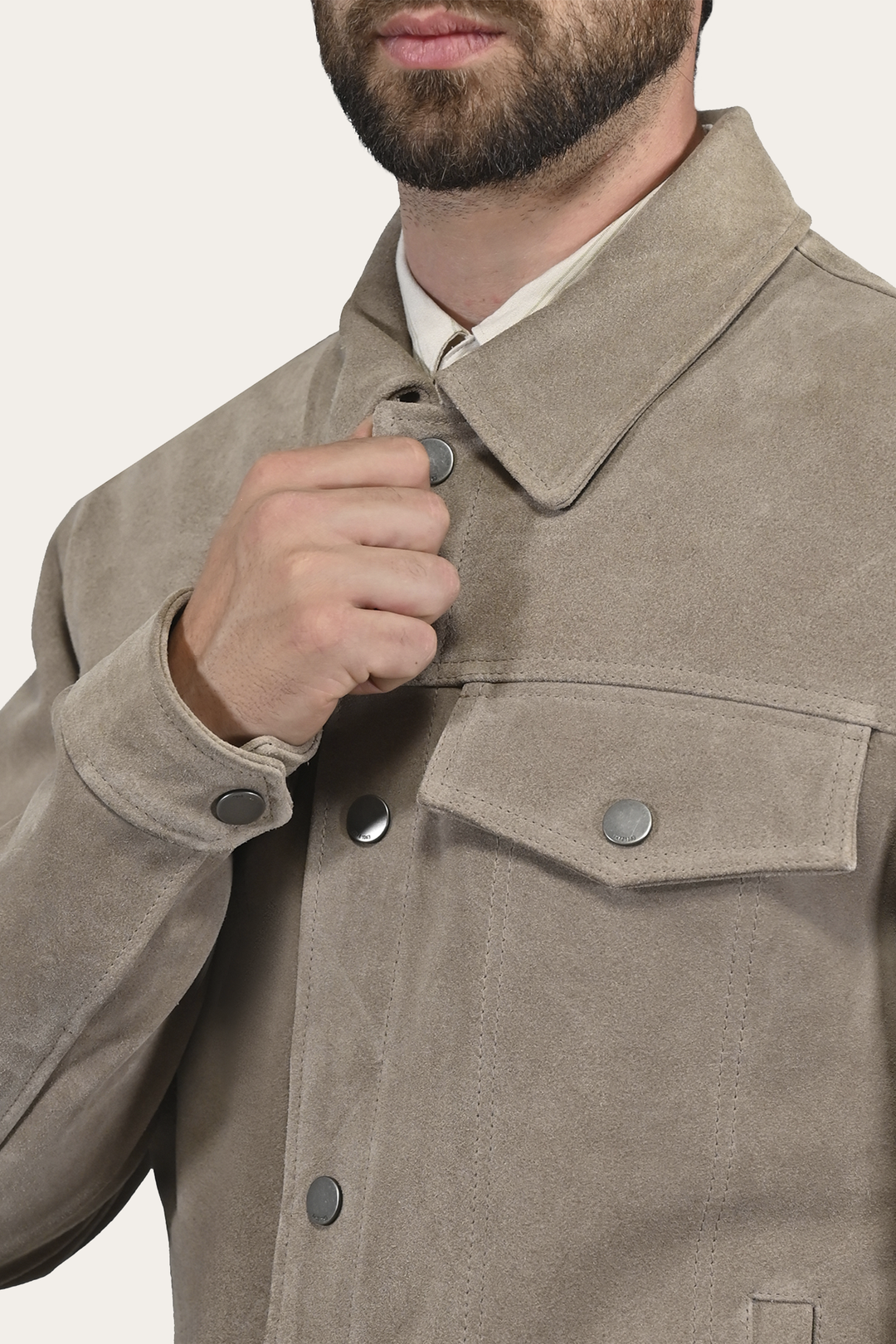 Taupe Leather Jackets Frye Men’s Taupe Trailblazer Suede Trucker Jacket