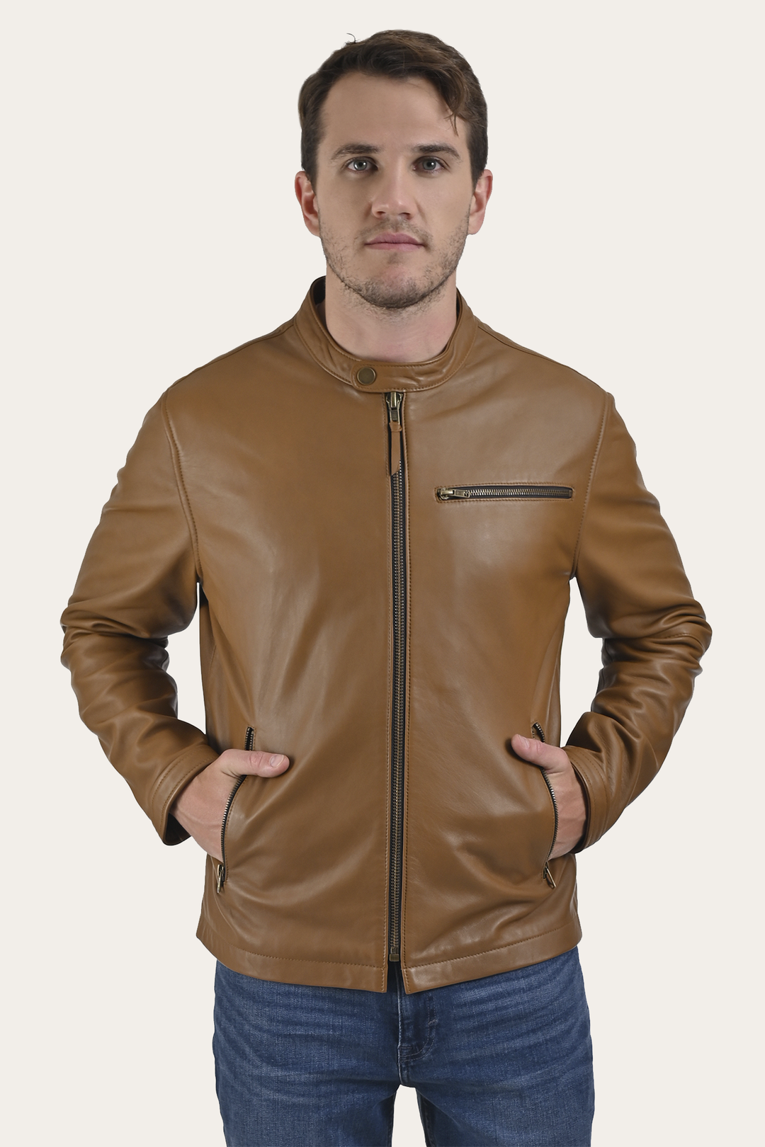 Middle Brown Leather Jackets Frye Wyoming Racing Jacket