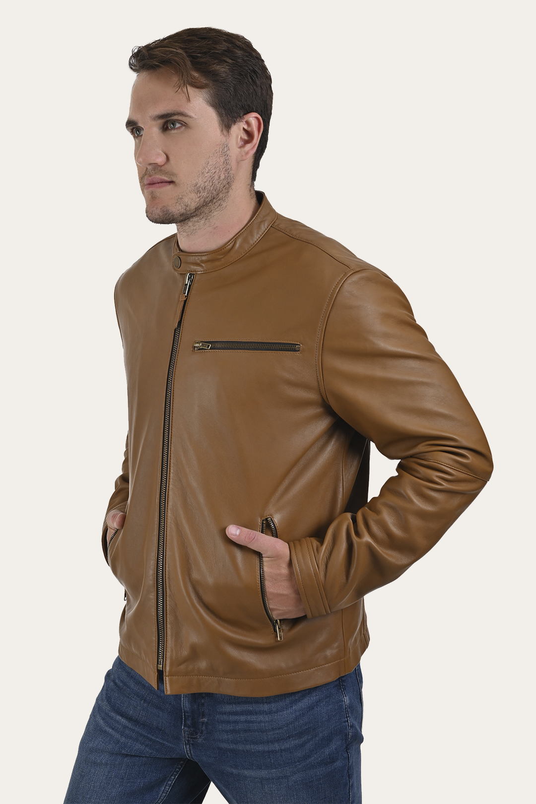 Middle Brown Leather Jackets Frye Wyoming Racing Jacket