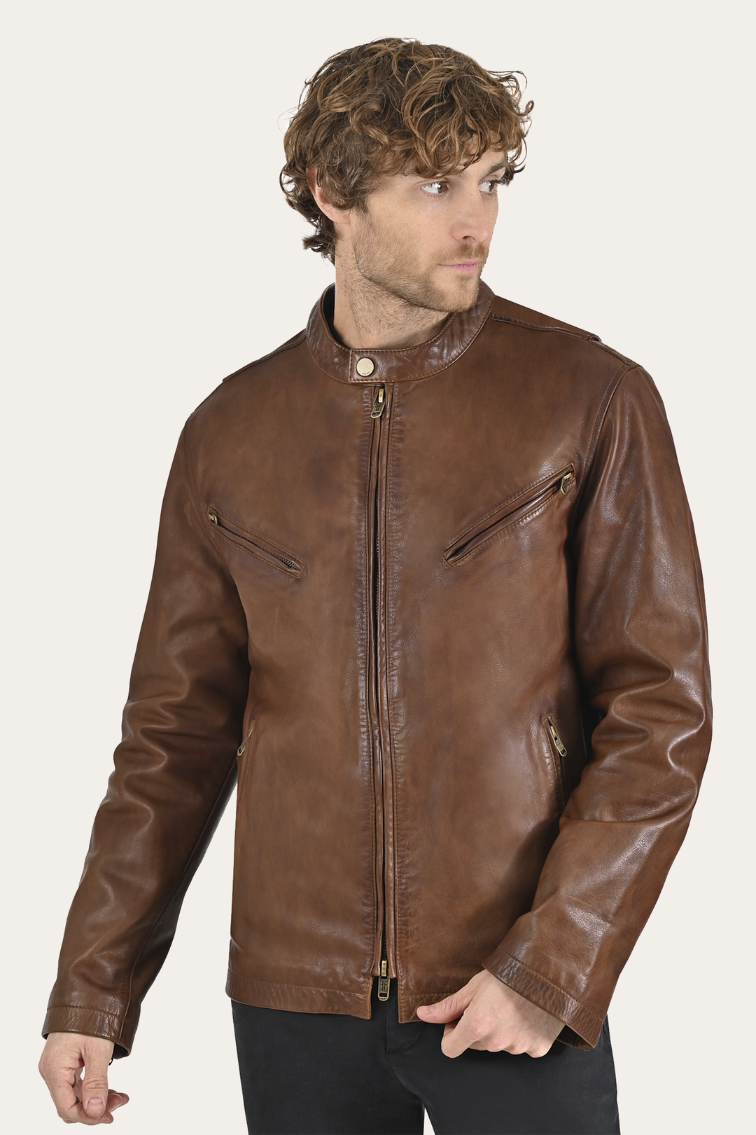 Tobacco Leather Jackets Frye Men’s Tobacco Huck Cowhide Racer Leather Jacket