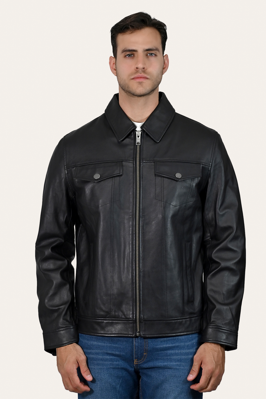 Black Leather Jackets Frye Men’s Black Durango Trucker Leather Jacket