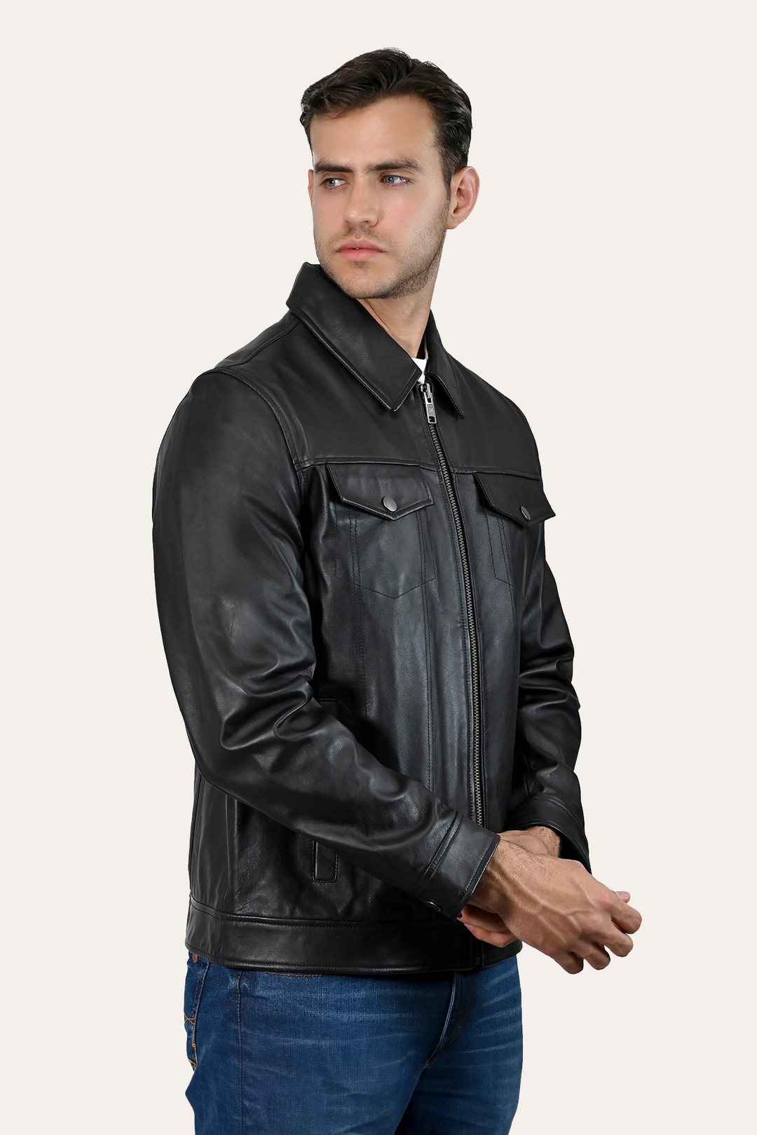 Black Leather Jackets Frye Men’s Black Durango Trucker Leather Jacket